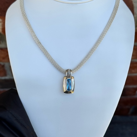 925 “Waterford” Blue Topaz Pendant With Mesh Choker Necklace - Picture 15 of 15